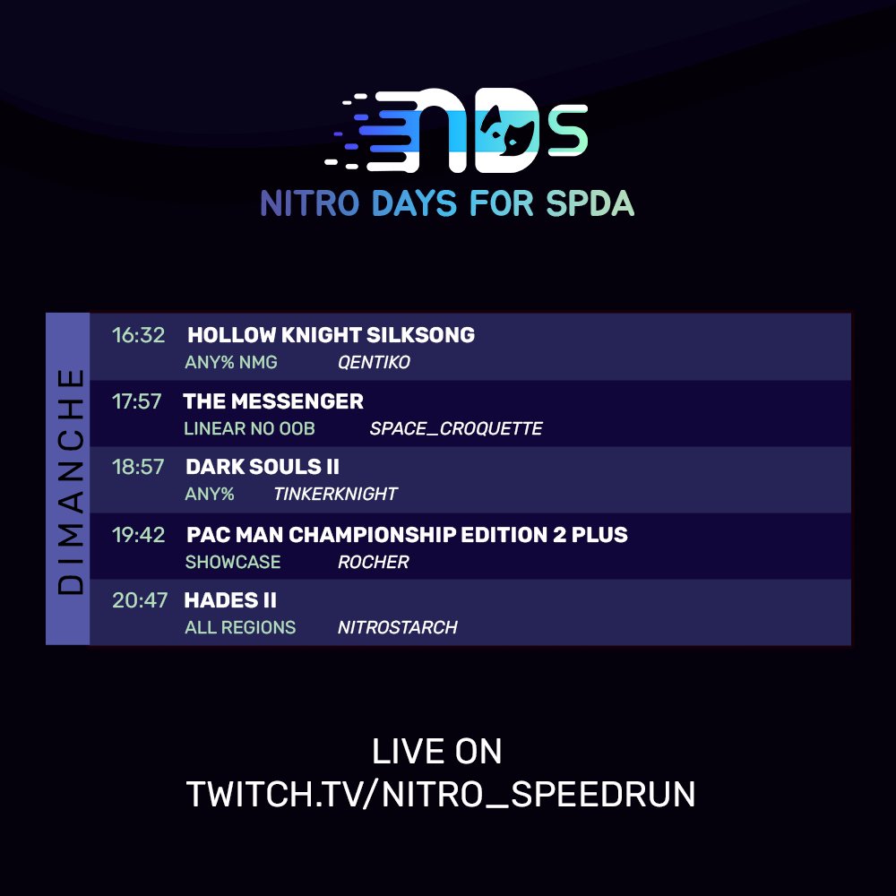 Et c'est parti pour le tout dernier bloc de ces Nitro Days for SPDA !

Un final en apothéose, avec que des bangers, même insoupçonnés ! 👀

On vous attend pour vivre cette fin de marathon avec nous pour soutenir nos runneurs.euses et également le refuge ! 🐱🐶

🔗 en bio !