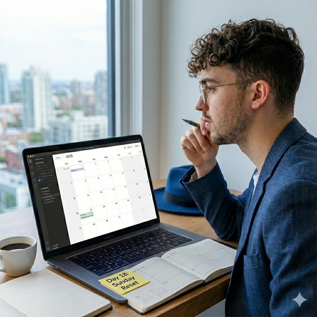 Day 18 : Sunday Reset. 🔄🧘‍♂️

The weekend allowed me to decompress and step back from the week's technical roadblocks. Sometimes, the solution doesn't come from forcing it at the keyboard, but by letting your mind wander.

The roadmap for next week is clear. The <a href="/midl_xyz/">Midl</a>