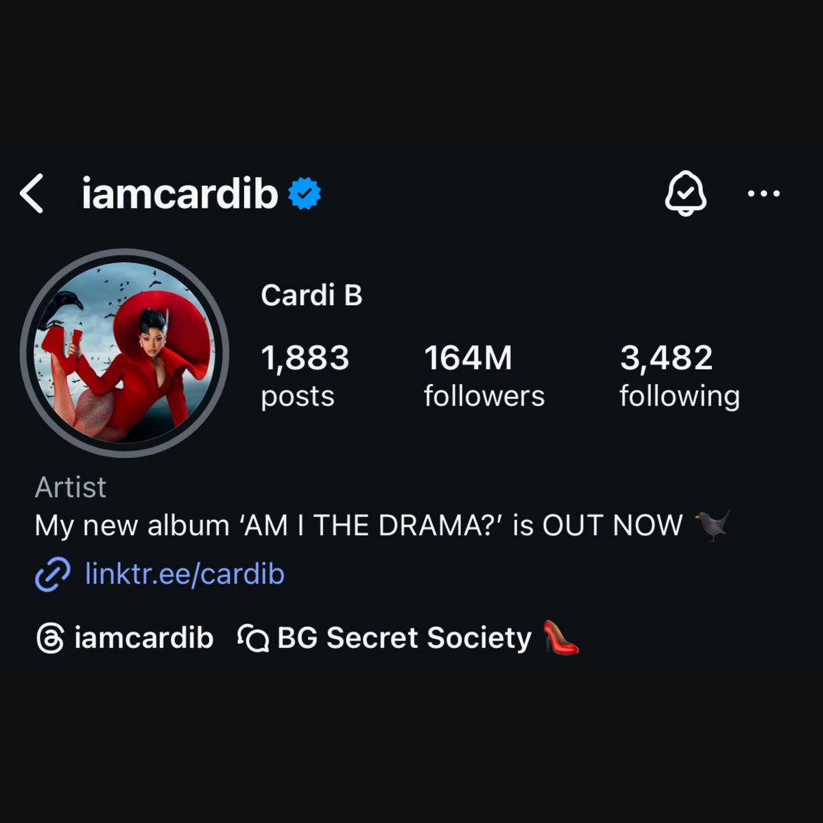 Cardi B has now returned to 164 MILLION followers on Instagram after her Saudi Arabia concert! ✨