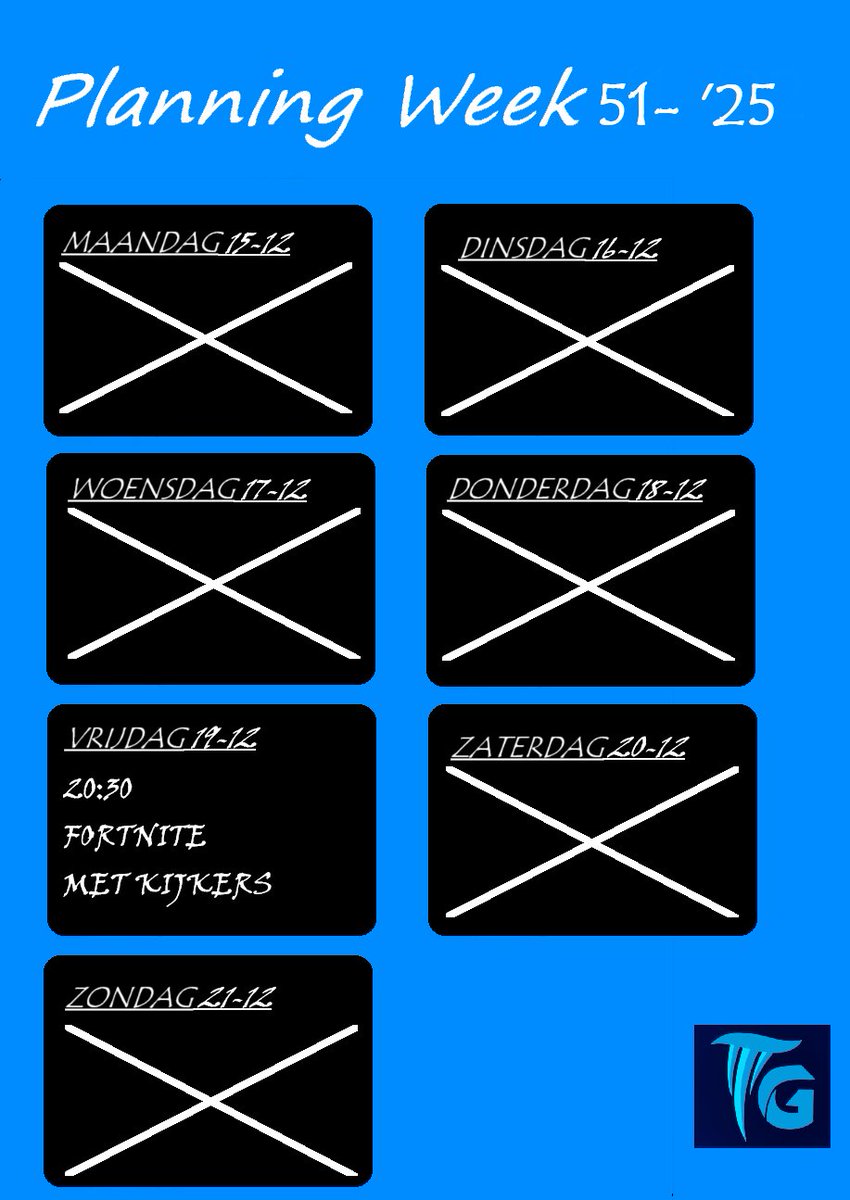 Thijsie_games's tweet photo. Hierbij nog de streamplanning van deze week.  
Ik hoop jullie te zien bij de stream, tot dan!!!!! https://t.co/FmnY0NxuuQ