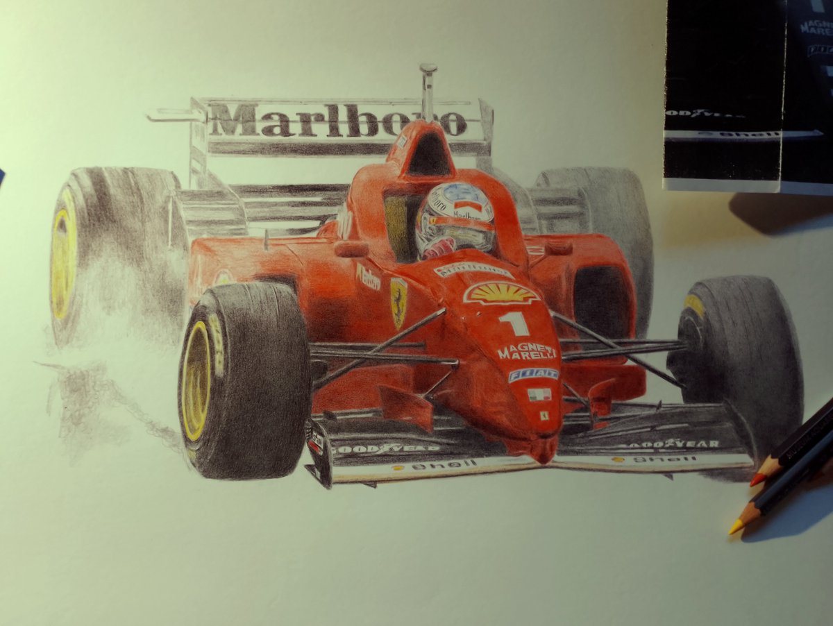 Day 6 of my artwork commemorating the epic first Schumacher victory in Spain '96. The car is almost ready, stay tuned for all the rain around ! #ferrari #schumacher #artwork #handmade #madeinitaly #legendsneverdie #racing #artwork