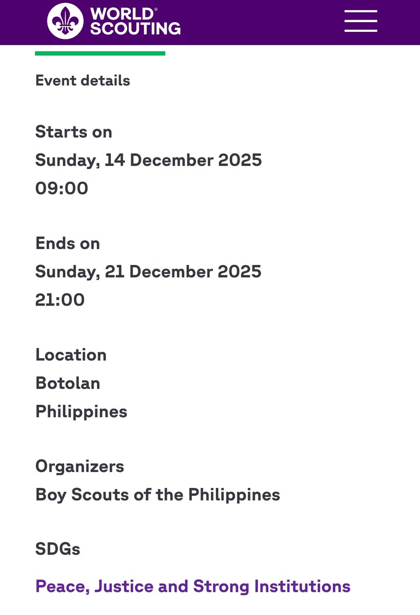 Aviiii29's tweet photo. โ๏ธ 33rd Asia-Pacific Regional Scout Jamboree
"Be Prepared: Scouts for Peace and Sustainable Development" ๐ซก
๐ Dec 14-21
#DavidLicauco #ScoutsPH https://t.co/6V1nidtFKY