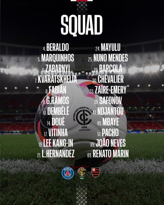 قائمة سان جيرمان لمواجهة فلامنغو في نهائي كأس إنتركونتنينتال تشهد عودة #ديمبيلي 