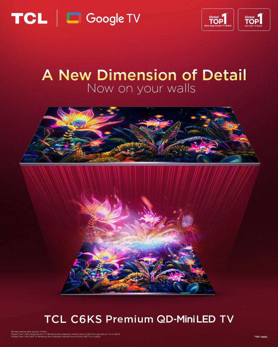 tcl_india's tweet photo. Not just a TV. A piece of unreal technology made for your home.
TCL C6KS Premium QD-Mini LED TV, next-level viewing starts here.
#TCL #TCLIndia #GoogleTV #MiniLED #HomeTheatreExperience #NextGenViewing https://t.co/h9m97121ab