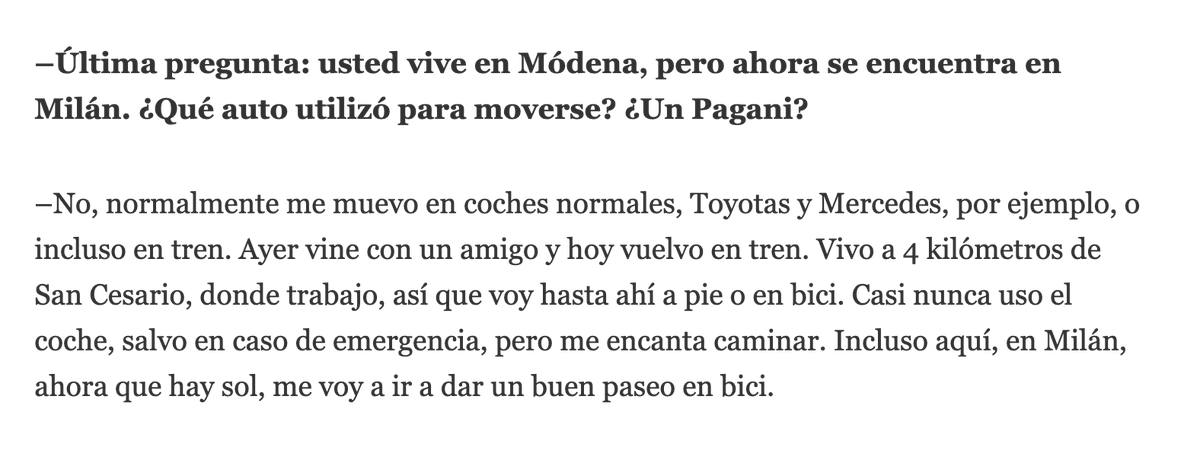 El mismísimo Horacio Pagani prefiere andar en bicicleta que en auto.