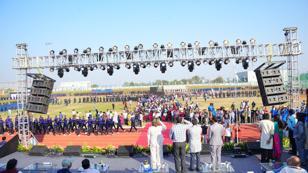 IITHyderabad's tweet photo. #Flags high, #hearts racing, #pride on display. 🔥🏟️
 23 #IIT contingents #march in unison, filling the campus with #energy, #discipline, and the electrifying #spirit of competition as #India’s largest collegiate sporting #festival kicks off at #IITHyderabad. 

#InterIIT #MarchPast #IITPride #GameOn #PlayWithPride #CampusToChampions