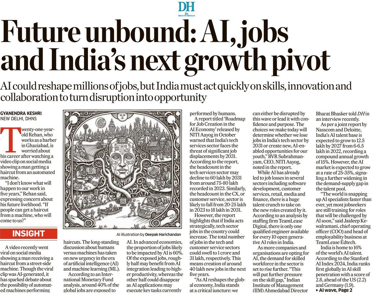 gkkeshri's tweet photo. As AI reshapes the global economy, India stands at a critical juncture. We can reap the benefit by timely investments in building AI infrastructure and human capital or stand to lose out. Sunday Insight for Deccan Herald
https://t.co/ycvqmTP1ka https://t.co/s3x9VzzH9P