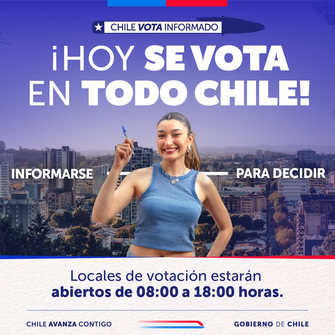 ☝️ Prefiere votar durante la mañana para evitar filas y aglomeraciones.
Infórmate, planifica tu jornada y participa con tranquilidad.
#ChileVotaInformado