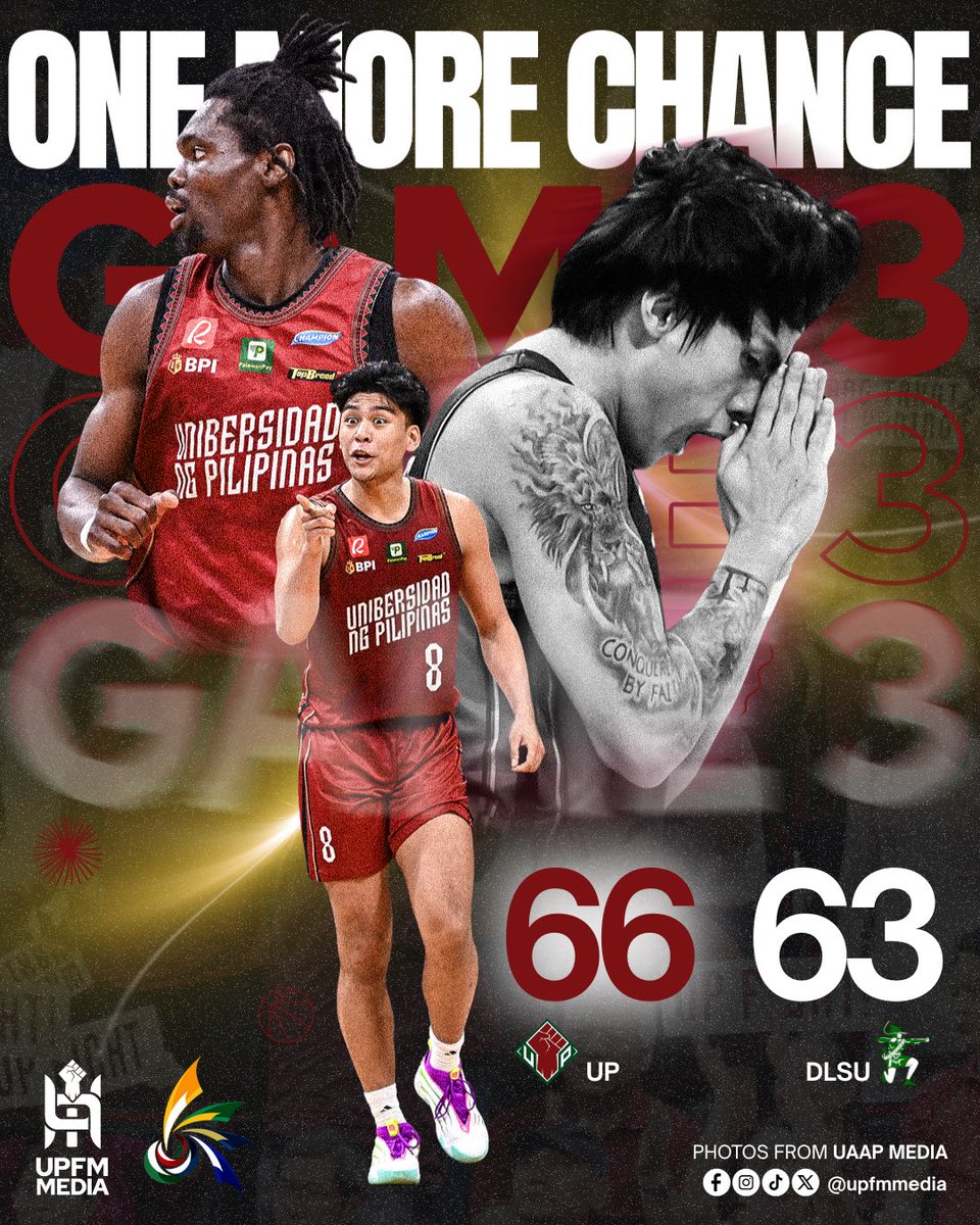 ONE MORE CHANCE ☝🏼

<a href="/upmbt/">UP Fighting Maroons</a> STAYS ALIVE!!!!!!! What a win by the Fighting Maroons in this Finals Game 2, 66-63 🔥🔥🔥

#UPFight✊🏼 #StrongerWithAllSports💪🏼 #UAAPSeason88