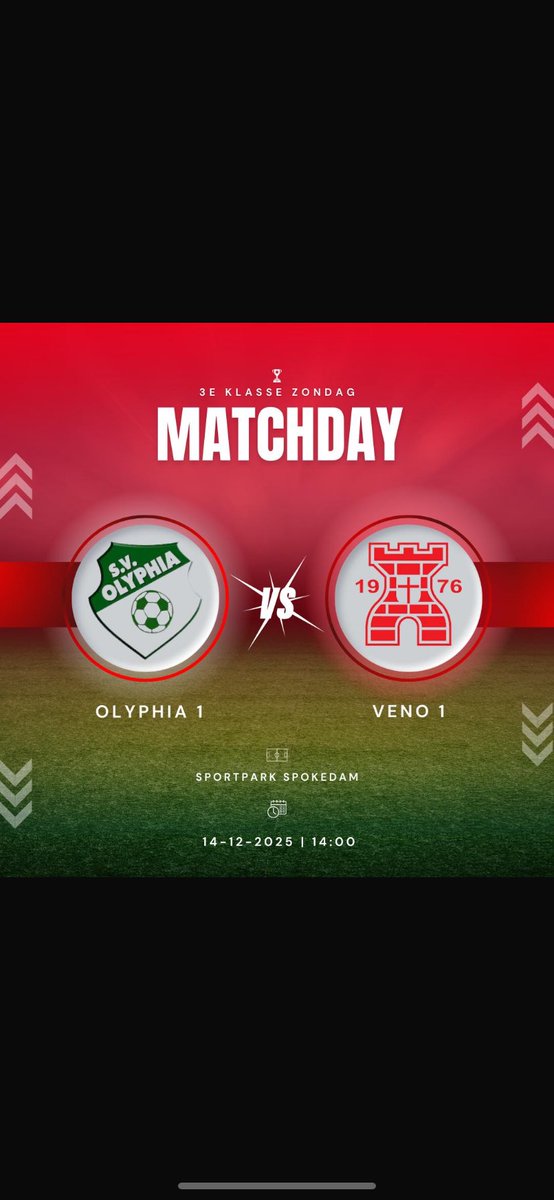 svVENO's tweet image. Vandaag staat de uitwedstrijd tegen Olyphia uit Noordwolde op het programma. Om 14.00 uur wordt er afgetrapt op sportpark Spokedam!