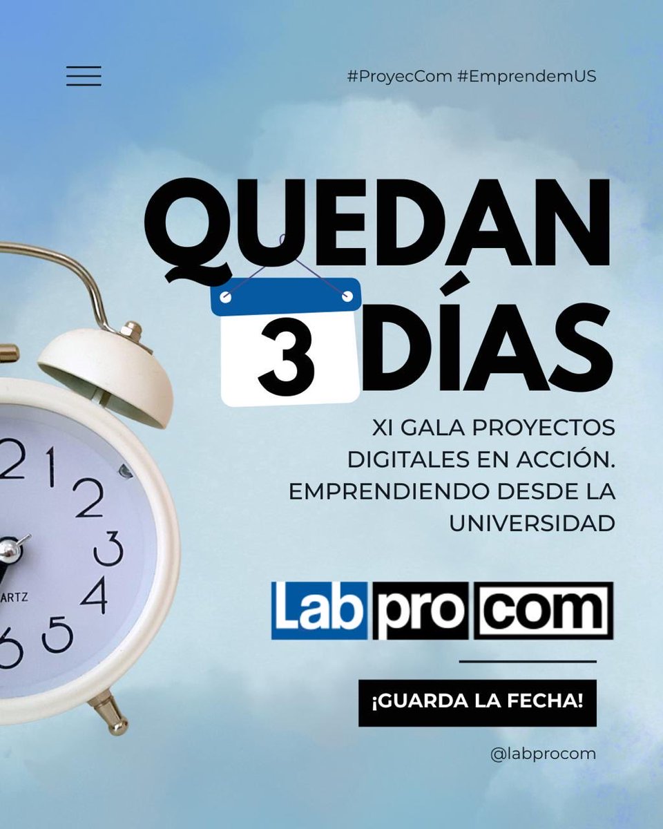 LabProCom's tweet image. 🗓️Os esperamos el próximo 17 de diciembre en la Fcom en la XI Gala de Proyectos Digitales en Acción de la Universidad de Sevilla de Labprocom en el Salón de Actos a partir de las 09:00h. 

⏳Solo queda 3 día!