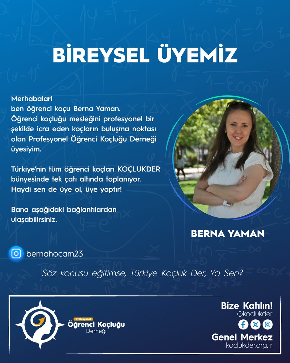 🎉 Berna Yaman artık KOÇLUKDER üyesi!
Sen de öğrenci koçluğu alanında mesleki dayanışmanın parçası olmak ister misin?

#KoçlukDer #ÖğrenciKoçluğu #KoçluktanGüçAl
