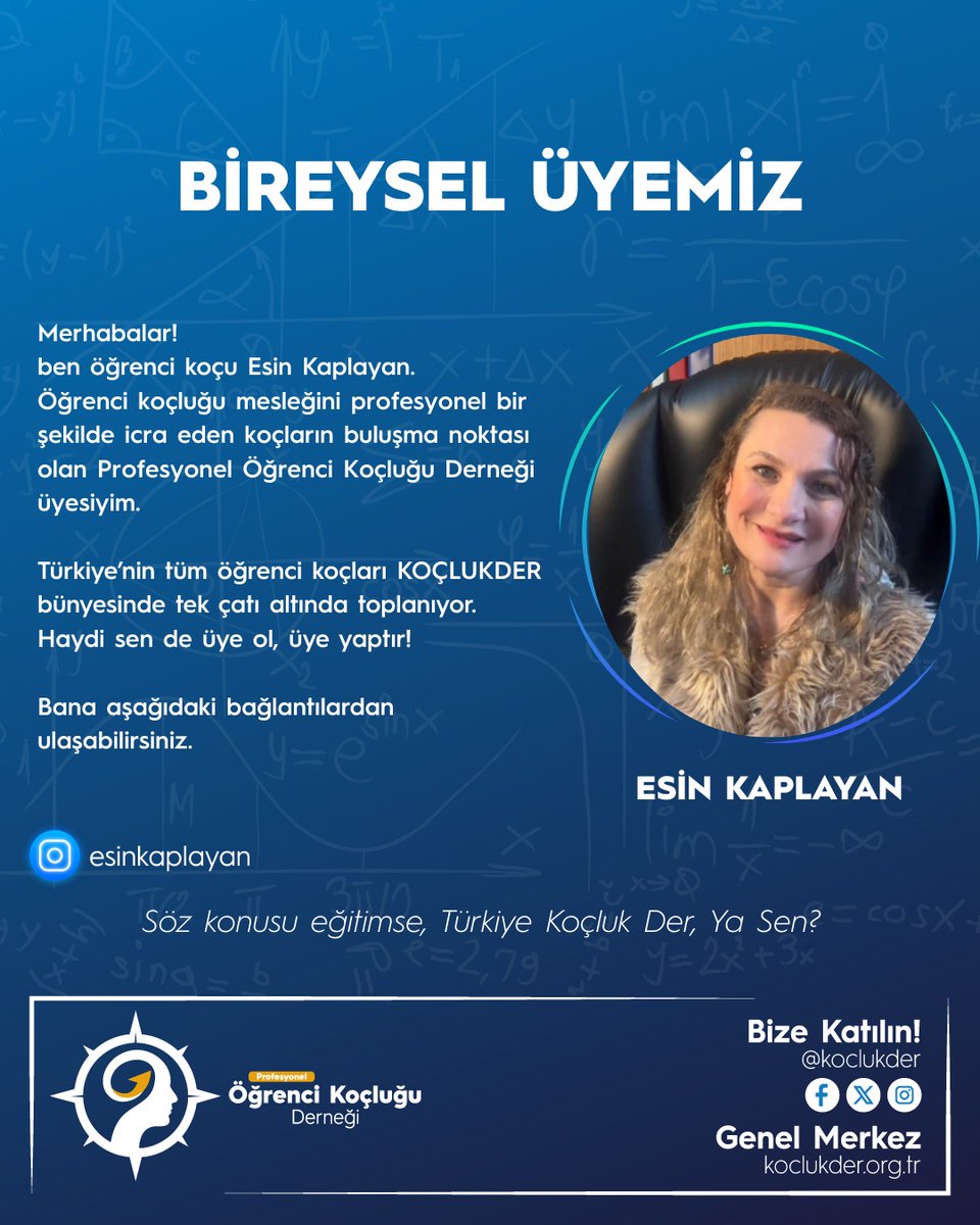 🎉 Esin Kaplayan artık KOÇLUKDER üyesi!
Sen de öğrenci koçluğu alanında mesleki dayanışmanın parçası olmak ister misin?

#KoçlukDer #ÖğrenciKoçluğu #KoçluktanGüçAl