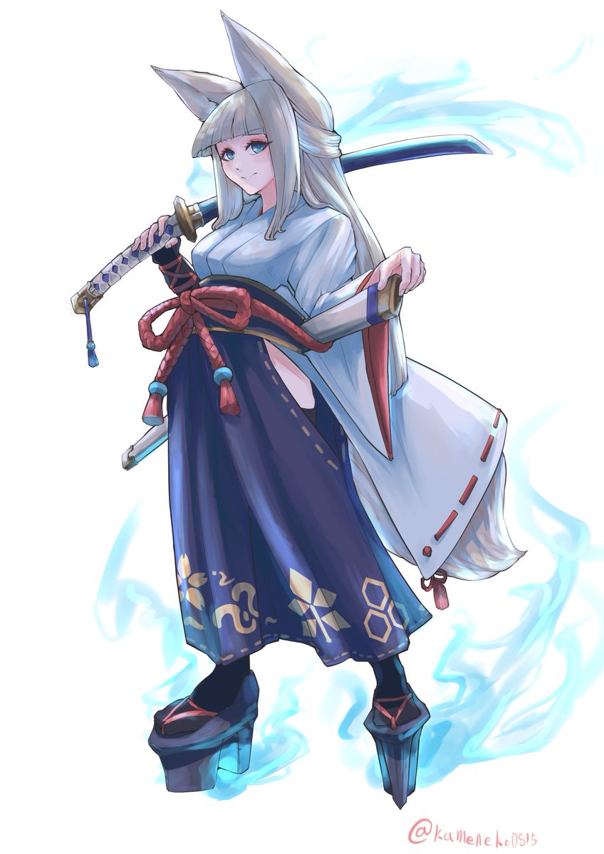 刀剣のカッケぇ絵が描きたくて、頑張って描いたOCです_φ(･_･（名前はまだ無い）
#oc