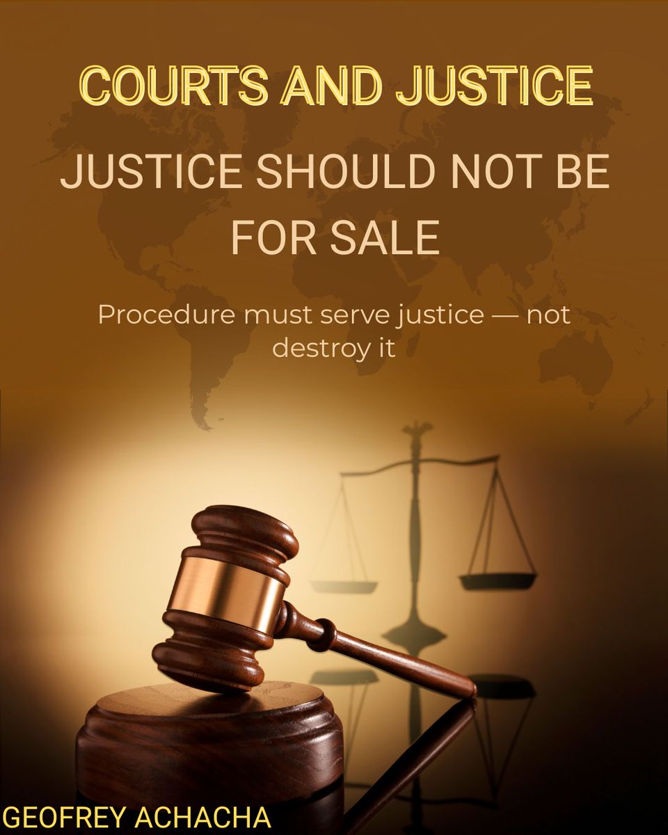 AchachaGeofrey's tweet photo. Kenyan courts must do far more to educate the public on civil and criminal procedure.
Our Constitution deliberately places access to justice in the hands of ordinary people—the poor, the unrepresented, even the illiterate. Otherwise, it would not be a people’s Constitution.

Yet every day, Kenyans file claims, petitions, and criminal complaints that courts fully entertain for two or three years, only for litigants to be told at the end that the court lacked jurisdiction or did not commission annexures or did not arrange prayers well or for some dumb reason. 

By then, they have exhausted their money, time, emotional strength, and hope. No remedy is offered for what was lost. Justice simply walks away, sacrificed on the altar of technicality.

Consider service of process. Court process servers are indispensable to justice—without proper service, a case is declared a nullity. But for a poor Kenyan, failure to pay or access a licensed process server opens the door to interference, delay, or outright collapse of their case. This is not justice; this is cartelism disguised as procedure.

Then there is the commissioning of annexures by licensed advocates. In practice, many do not review, verify, or advise on the documents. They simply demand a fee, apply a stamp where the litigant points, and move on. This becomes yet another financial and psychological barrier meant to discourage ordinary people from ever approaching the courts.

Justice in Kenya has become expensive—prohibitively so. Judges, magistrates, and chief magistrates witness this reality daily, yet it continues under the banner of “procedure.” Procedure has quietly become a weapon.

When cartels capture the justice system through inflated legal fees, procedural traps, and technical ambushes, who is failing their constitutional duty—the courts, the Judiciary, or the justice ecosystem as a whole?

Does this system advance social justice, equity, and human dignity—or does it silently defeat them?
