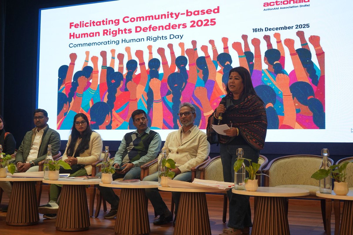 ActionAidIndia's tweet photo. Moments from the National Conclave of Human Rights Defenders 2025 | Delhi

Heera JungPungi, President, Mahila Kaliyan Sanstha, Uttarakhand, spoke about the advances achieved by the PoSH Awareness Campaign in her state. 
#HumanRightsDefenders
#PoSHAwareness
#SafeWorkplaces @sndeep