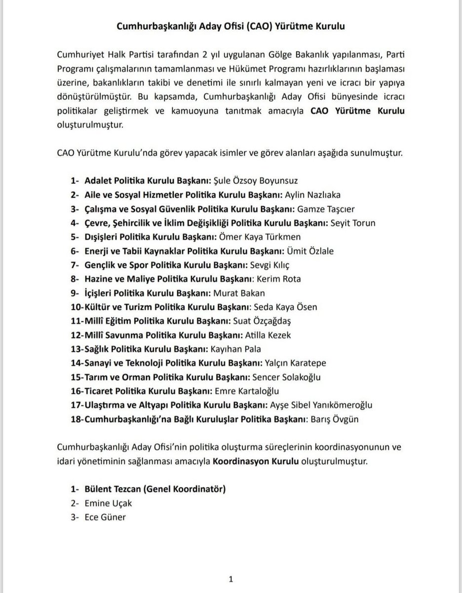 Cumhurbaşkanlığı Aday Ofisi Yürütme ve Koordinasyon Kurullarında görev alan tüm yol arkadaşlarımızı kutluyor, hepsine başarılar diliyorum. 

Genel Başkanımız Özgür Özel liderliğinde Cumhurbaşkanı Adayımız Ekrem İmamoğlu ve tüm kadrolarımızla, örgütümüzle birlikte iktidara