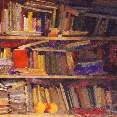 Augusto Giamcometti (1877-1947
‘Books’ 1936 
Swiss painter and stained glass artist.  I found some paintings by him which I will post next.  Not his stained glass but such a depth of colour