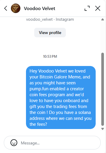 luckedhub's tweet photo. The first bitcoin meme ever came from a meme contest that was held on bitcointalk meme that won was "Bitcoin Galore"

E2pKUecAktFoxGRp4PNDEYQkYeyokVvH8nhwA5hupump

I have decided to message the creator of this meme @VoodooVelvet on instagram and willing to send all creator fees once they respond.
