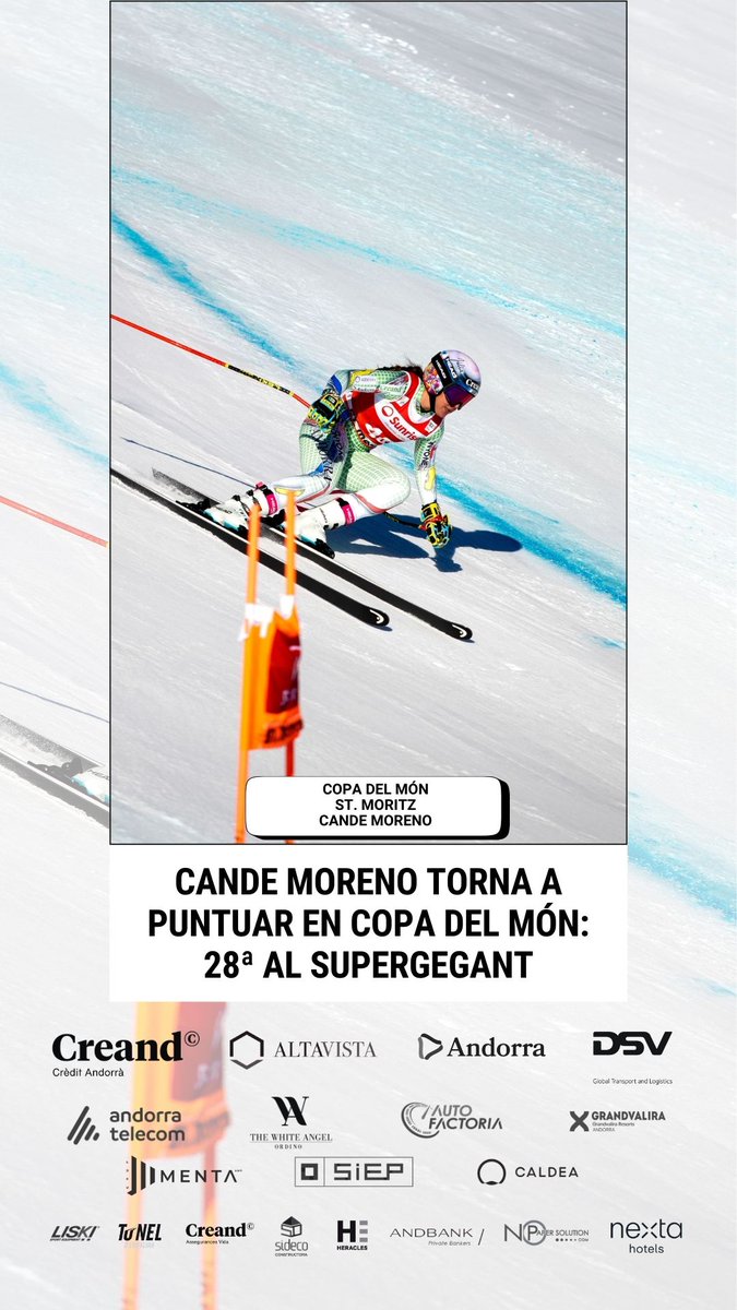 FAEAndorra's tweet photo. ALPÍ · #CandeMoreno torna a puntuar a la Copa del Món: 2⃣8⃣ª al supergegant de #StMoritz 🇨🇭.

#WorldCupStMoritz #FISAlpine @fisalpine 

INFO ✅ https://t.co/vDCovXz9Vg https://t.co/P7awXhWfYk