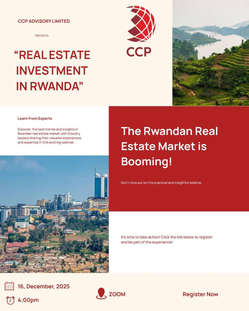Nairametrics's tweet photo. Rwanda’s real estate market is BOOMING!

Urban growth, strong policies, and rising demand are making Rwanda one of East Africa’s hottest real estate investment destinations.

Join our exclusive webinar:
“Real Estate Investment in Rwanda”
Hosted by CCP Advisory Limited (Subsidiary of Consultants Collaborative Partnership – CCP)

🗓️ 16 December 2025
⏰ 4:00 PM (WAT)
💻 Zoom

Hear directly from top architects, bankers, legal, tax, and real estate experts on how to identify profitable opportunities and invest wisely in Rwanda.

🎯 Limited slots available
👉 Register now: https://t.co/ghoFsB1VQo

#CCP #CCPAdvisory #Rwanda #RealEstate #Investment #Kigali #AfricaBusiness #Construction