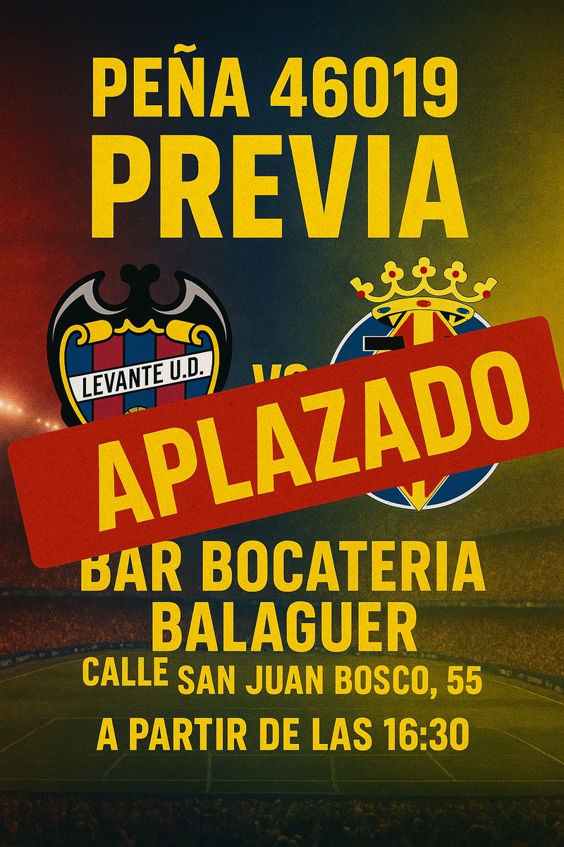 🚨 El partido ha sido aplazado por el mal tiempo.
Por ahora no hay nueva fecha.
Estaremos pendientes de las cuentas oficiales y os informaremos de cualquier novedad.