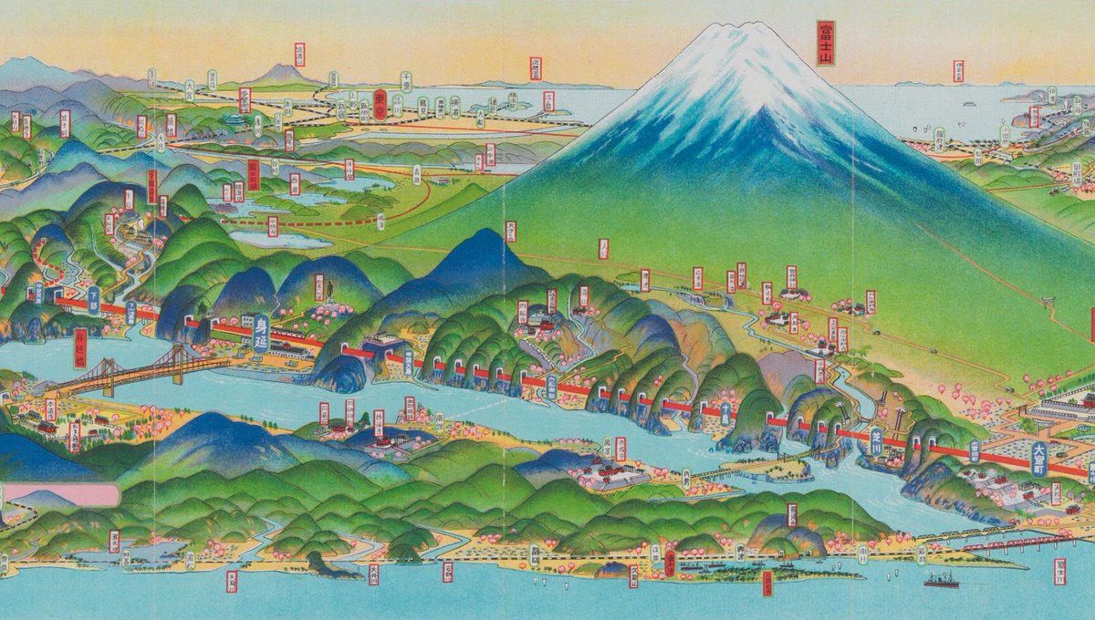 osaka_cityview's tweet photo. 面白いサイトを見つけました。大胆かつ精緻な絵柄で有名な吉田初三郎の鳥瞰図を高解像度で見られるデータベース！関西の地図であっても東京はもちろん樺太やハワイまで描かれています（笑）時間が溶けます。
https://t.co/9K3Zdu6PjZ https://t.co/fFDqhzUu13