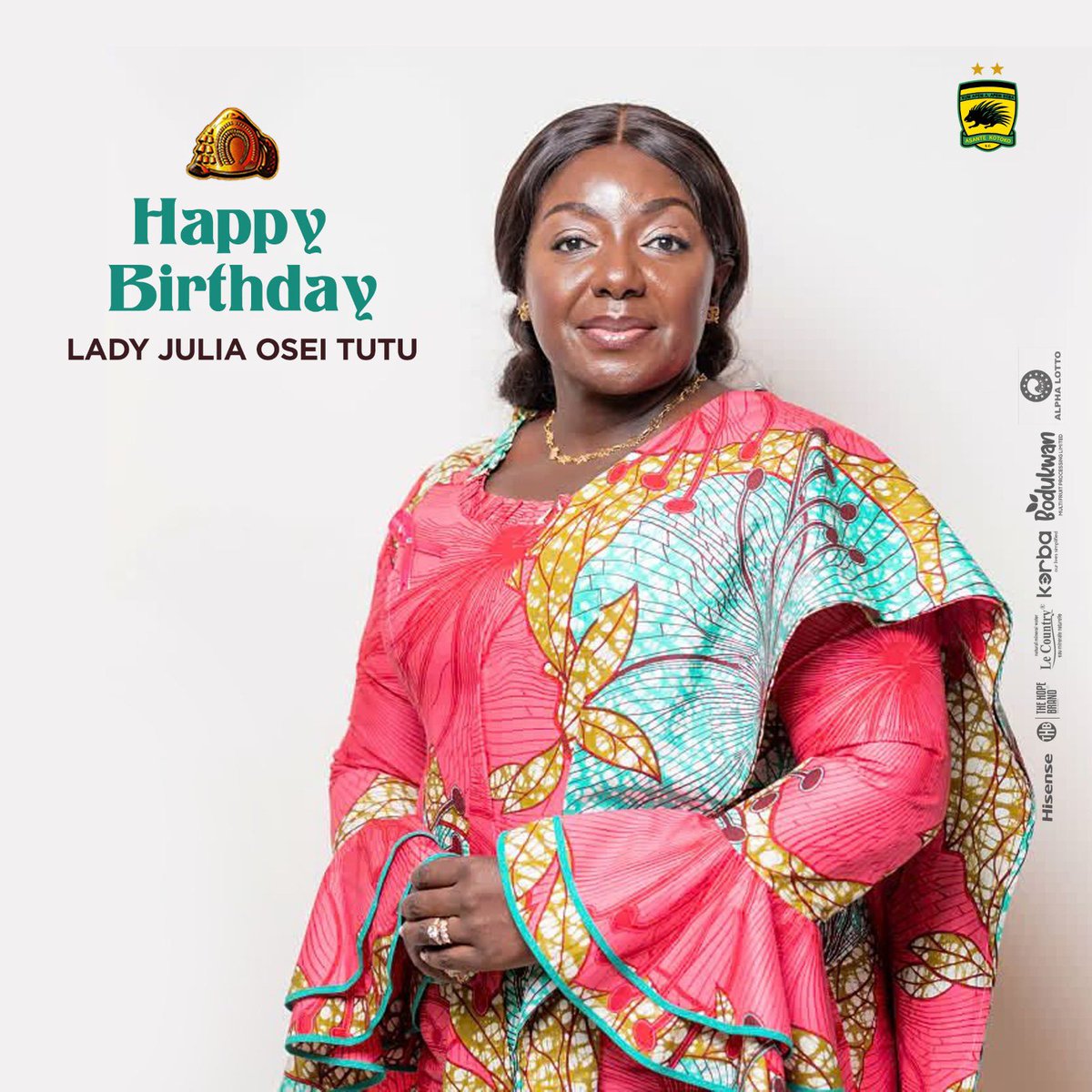 AsanteKotoko_SC's tweet photo. Happy birthday to Her Royal Highness, Lady Julia Osei Tutu, from everyone at Asante Kotoko SC. 

#AKSC #Fabucensus #Kotoko4All https://t.co/LGMNnx6ns7