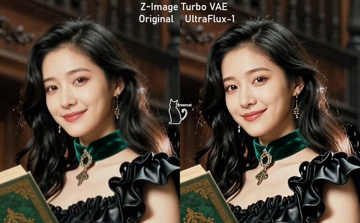 久しぶりにVAEネタ・・・Z-Image TurboのVAEをUltraFlux-v1に変えると、確かにボケ感が軽減され、明らかに差がわかります😊