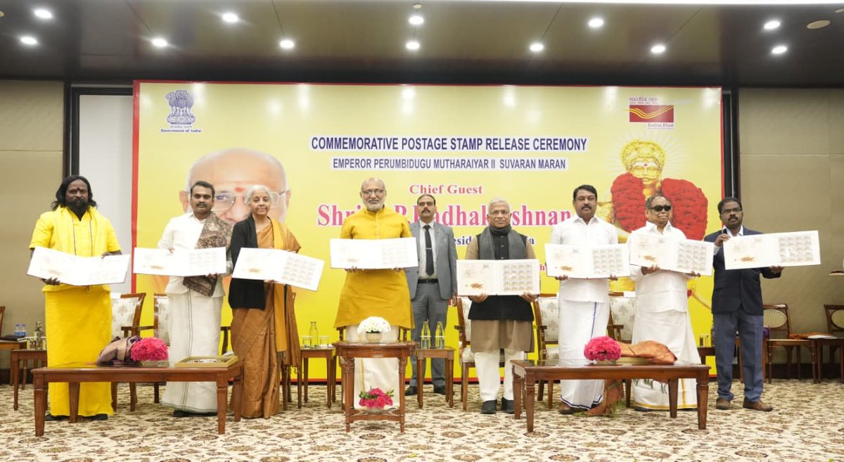 PIB_India's tweet photo. Vice President C. P. Radhakrishnan releases Commemorative Postage Stamp in Honour of Emperor Perumbidugu Mutharaiyar 

The Vice President highlights the Legacy of Emperor Perumbidugu Mutharaiyar and his Contributions to Temples, Irrigation, and Tamil Literature

The Vice President praises Prime Minister @narendramodi’s Visionary Leadership in Promoting Tamil Culture and the Centre’s Efforts to Honour Unsung Tamil Kings and Freedom Fighters

Read here: https://t.co/vLltE6EAmp 

@VPIndia