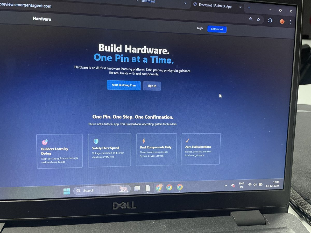 CaptVenk's tweet photo. Laksh vibe coded this proper working version of the hardvare copilot in less than two hours at the #vibehack by @emergentlabs @join_ef. He did invest himself in this. https://t.co/fSnUfZfFPB