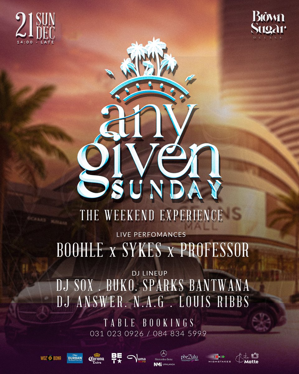 WozobonaMedia's tweet photo. #AnyGivenSundayDBN next week Sunday @ BROWN SUGAR. Bookings &amp; Info - @nomfundo_small 084 834 5999 #VisitDurban because #DurbanHasMore https://t.co/AyzEJoH18G