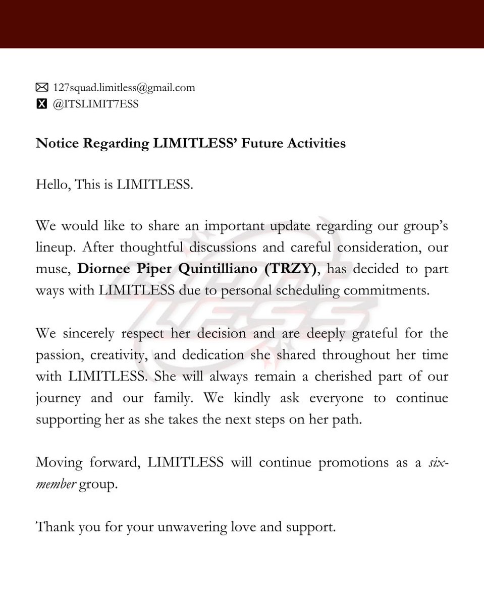 ITSLIMIT7ESS's tweet image. ⠀

𝐍𝐎𝐓𝐈𝐂𝐄 𝐑𝐄𝐆𝐀𝐑𝐃𝐈𝐍𝐆 𝐋𝐈𝐌𝐈𝐓𝐋𝐄𝐒𝐒' 𝐅𝐔𝐓𝐔𝐑𝐄 𝐀𝐂𝐓𝐈𝐕𝐈𝐓𝐈𝐄𝐒

⠀