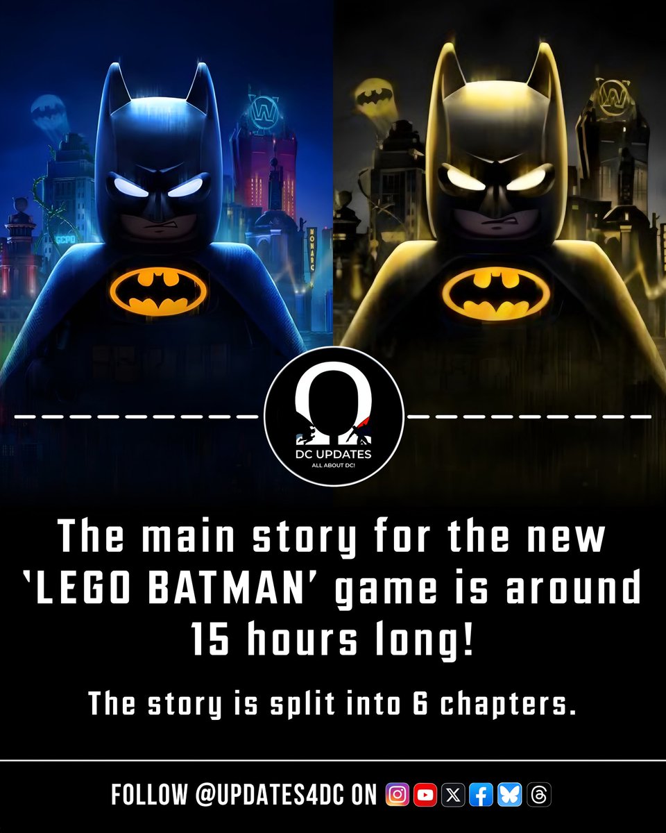 Updates4DC's tweet photo. The main story for the new ‘LEGO BATMAN’ game is around 15 hours long.
The story is split into 6 chapters.

(via: @LEGOTtNewsI)

#LEGOBatman #BatmanGames #DCGames #GamingNews https://t.co/X1UVgF95TB