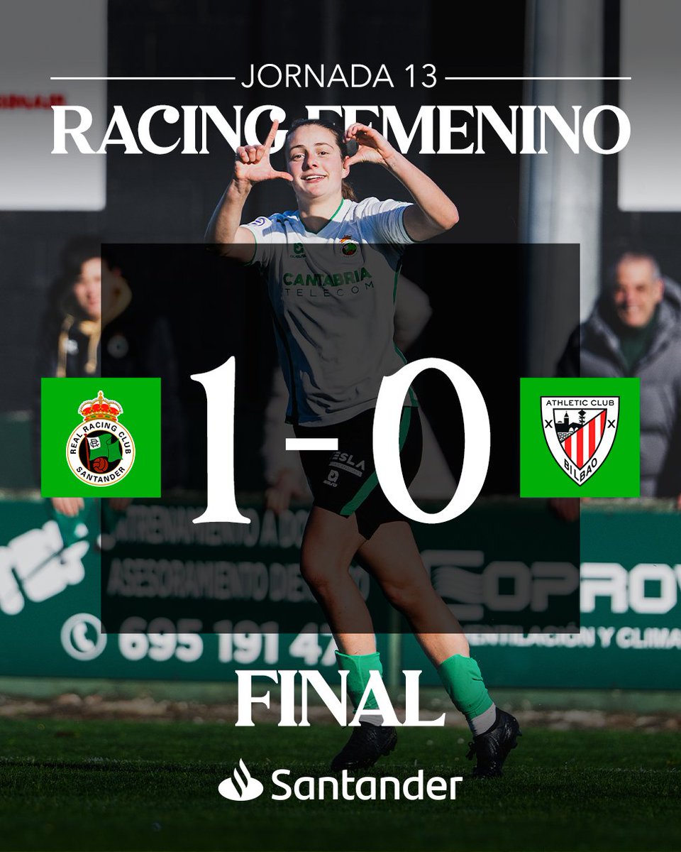 💚 ¡FINAAAAL EN ASTILLERO! ¡VICTORIA VERDIBLANCA!

#RacingFEM 1 - 0 <a href="/AthleticClubFem/">Athletic Club</a> 'B'

🎯 Naiara Ordax