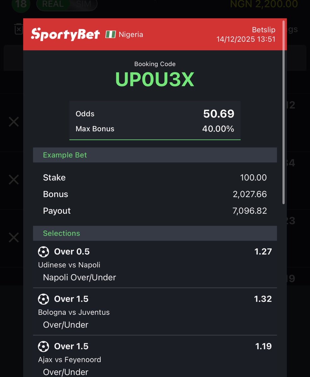 Nifesports's tweet photo. Let’s Go 🎉🎉🎉

Sportybet- UP0U3X.      50 odds 

Gamble Responsibly 🔞

#Nifesports https://t.co/W6hcjeNCTB