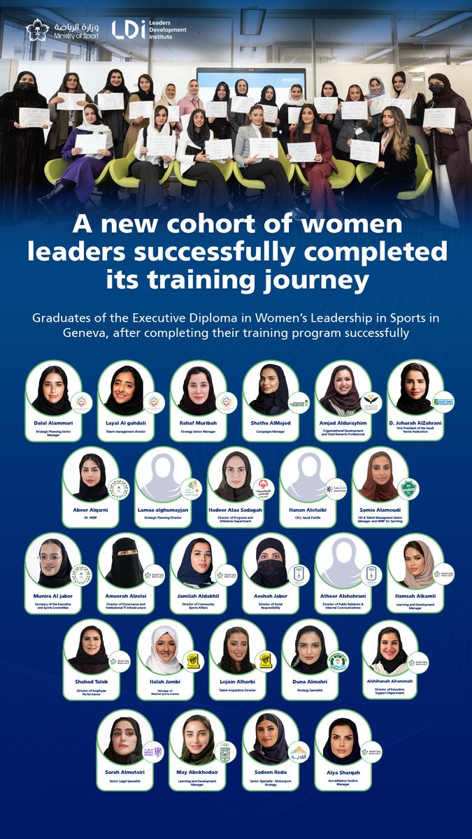 LDI_SAUDI's tweet photo. A moment that reflects pride.
We celebrate the graduation of a new cohort of leaders shaping the future of sports.
#LDI #WomensSportsLeadership https://t.co/fAK5oLvTO6