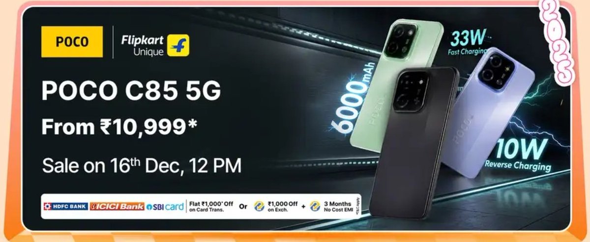 DigiTech_585's tweet photo. POCO C85 5G Launched in India! 🇮🇳
📱 6.9" 120Hz Display | ⚡ MediaTek Dimensity 6300
🔋 6000mAh Battery + 33W Fast Charging
📸 50MP Dual Camera | 💧 IP64 Rated | 🔐 Side Fingerprint Sensor
💰 Starting at just ₹11,999!

#POCOC85 #POCOIndia #5GPower https://t.co/cAPfkkYXUf