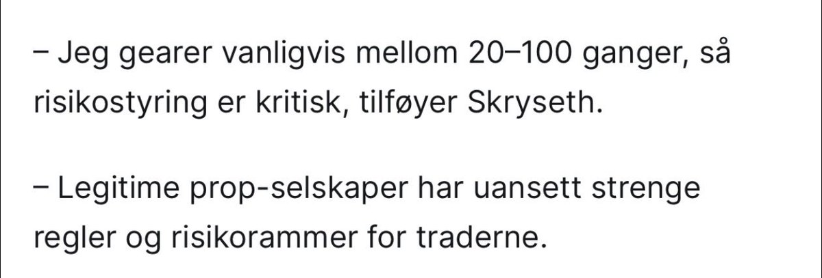 Finansavisen virker å la unge «komme til orde» i artikler før de sverter dem senere, usikker på hvor fin praksis det er men god underholdning om ikke annet 🎅🏻

Mentor, demokonto, 20x gearing og prop er bannlyste ord i min ordbok.