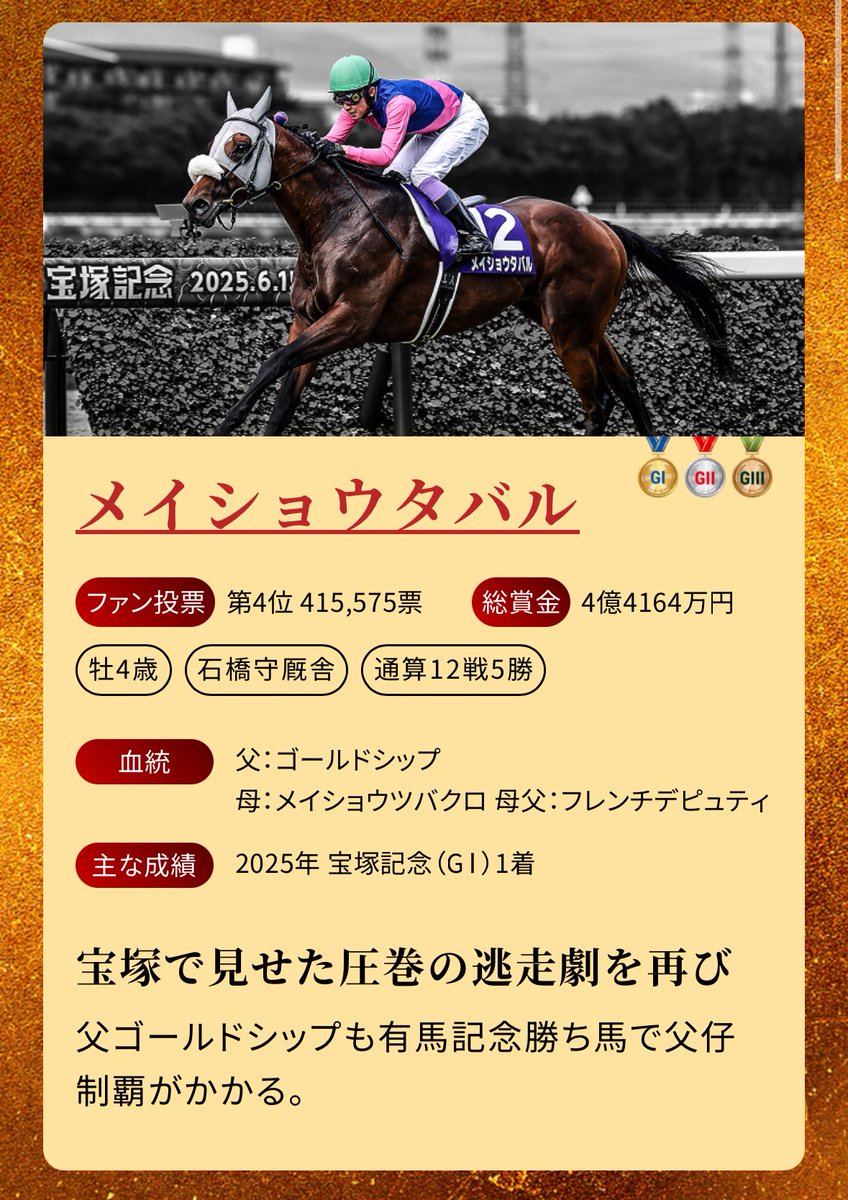 有馬記念を勝つのはこの馬だ。 ハーツクライ と思ったら、ゴルシ 1着
