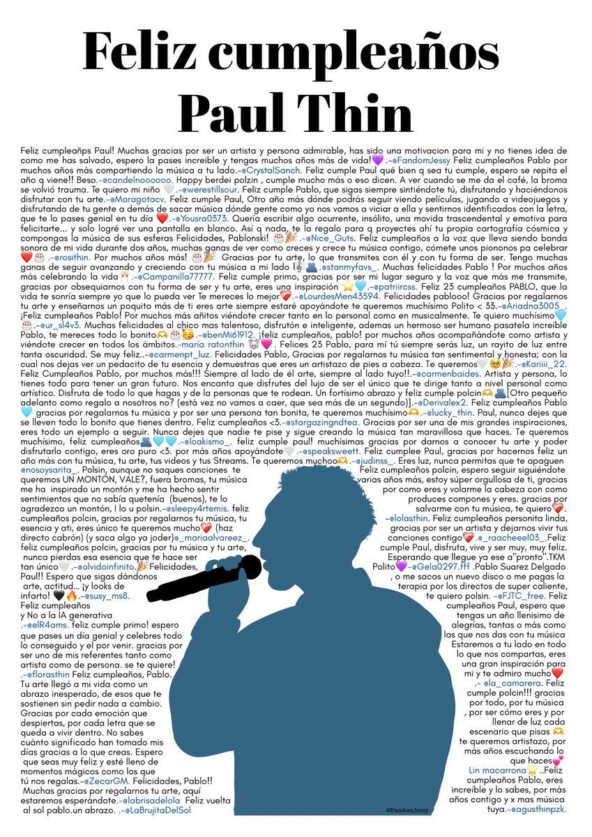 FandomJessy's tweet image. Feliz cumpleaños @PaulSThin, un pequeño regalo de parte de algunos del fandom que espero te guste 🤍

Te queremos mucho y que sigas cumpliendo muchos mas 🤍