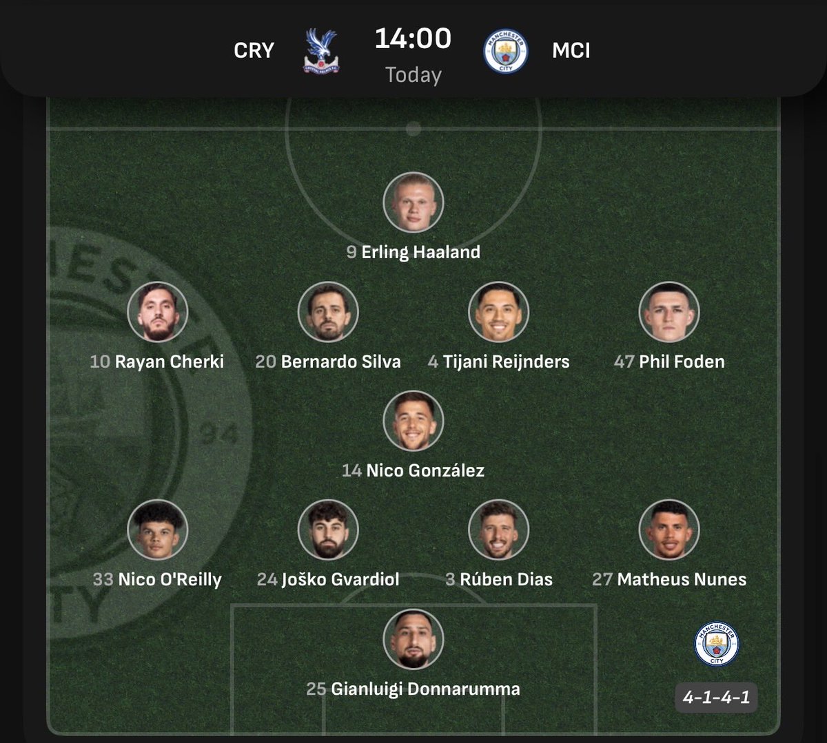 WEFOOTBALL777's tweet photo. 2025-26 PREMIER LEAGUE MATCHWEEK 16
Sun 14 Dec 14:00 UKT - Crystal Palace vs Man City starting XI
#wefootball777 #football #premierleague #matchweek16 #crystalpalacefc #mcfc https://t.co/TKbApXho4C