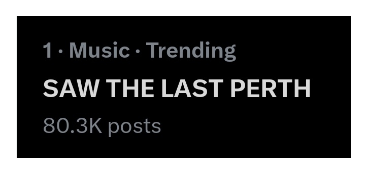 Yey! Nag PERTH din sa wakas!
Tara tuloy lang, ipa 100k na natin.

SAW THE LAST PERTH
<a href="/SB19Official/">SB19 Official</a> #SB19 
#SawWorldTourPerth 
#ItsPerthTimeForSB19SAW