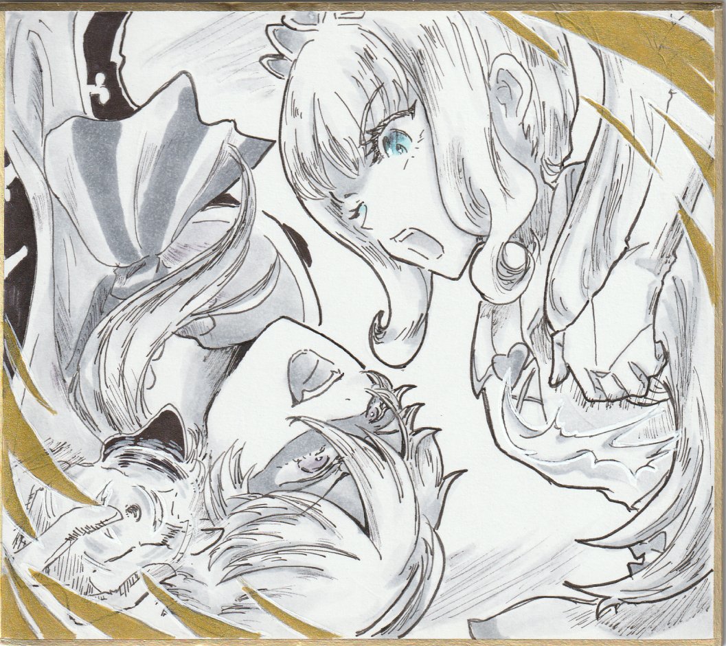 返礼祭　コンプリート　色紙 今日作業した色紙2枚 試行錯誤すぎたので同じラフからもう1枚描いた