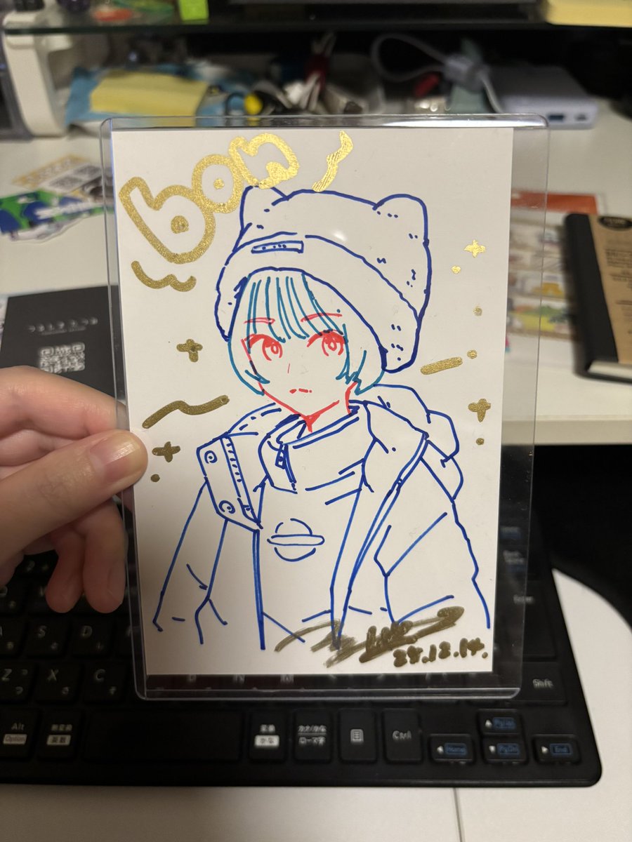 クリマにてつるしまたつみさん(@tsuru_oden )に似顔絵描いてもらいまし