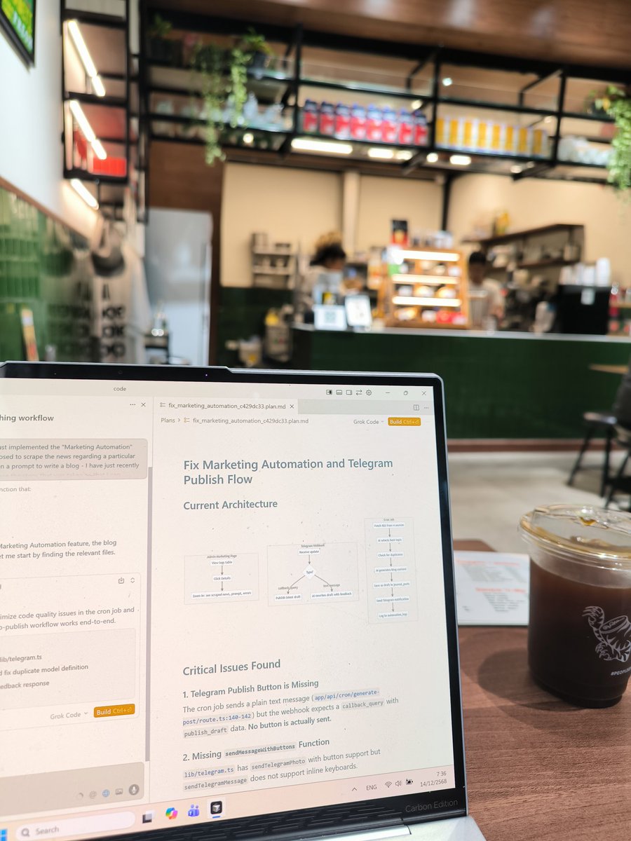shivek's tweet photo. Built a fully agentic content engine in 2 days with Cursor + Opus 4.5. Agents scan news, dedupe, write, generate images, and push to Telegram for one-tap publish with full logs. What an insane time to be alive. https://t.co/ucECpeqEQ8