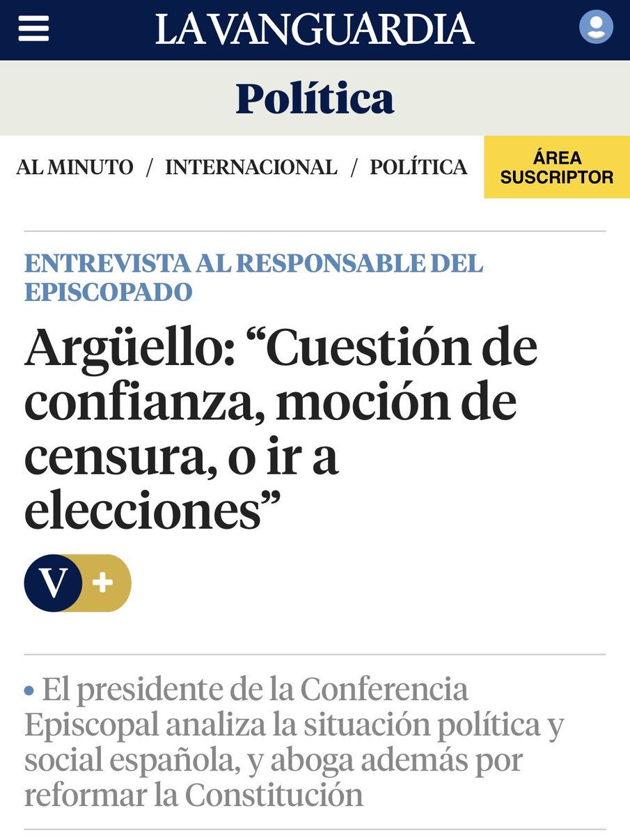 El cardenal Tarancón, presidente de la Conferencia Episcopal en la transición, dijo una vez “la iglesia no debe mezclarse en política, no es cosa suya”. 

La alternativa a la separación Iglesia-Estado que marca nuestra madurez democrática no puede ser “el que pueda hacer que