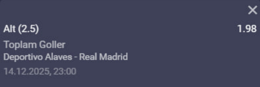 Tahminturka's tweet photo. 🏟 Deportivo Alaves - Real Madrid
🏆Lig: La Liga 
💰Oran: 1.98
⚽️ Tahmin : 2.5 Alt
💬 Madrid'in zorlanacağı bir deplasman , 3 puan alsada az gol olması bekleniyor 

#kupon #bahis #canlibahis  #banko
TG: https://t.co/ah0dPJjDOv
Oynadığımız Site : https://t.co/Du5qp18Eyz https://t.co/JtrBMIOcId