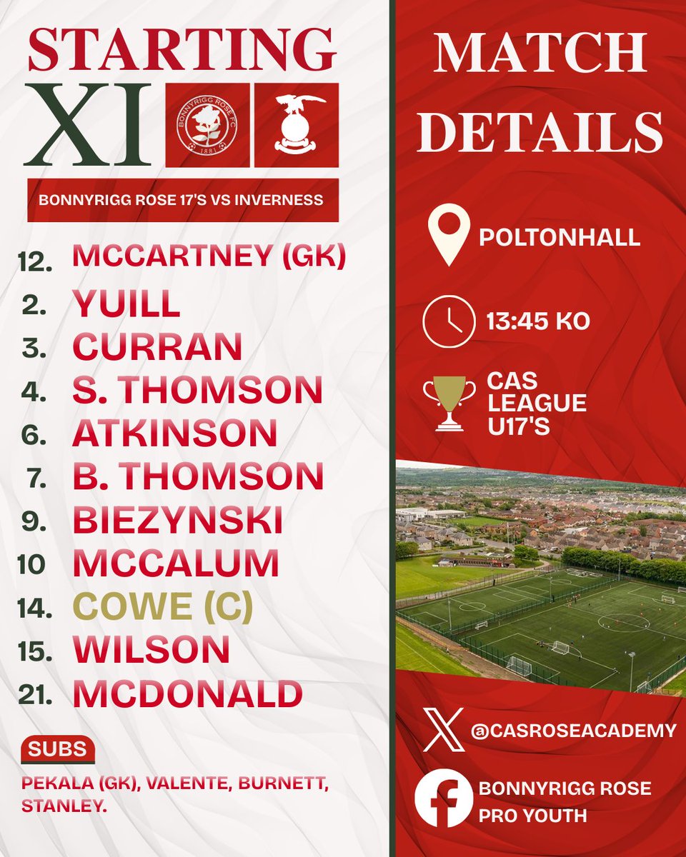 𝑺𝒕𝒂𝒓𝒕𝒊𝒏𝒈 𝑿𝑰 1️⃣1️⃣

Our 17's side to take on Inverness ⤵️