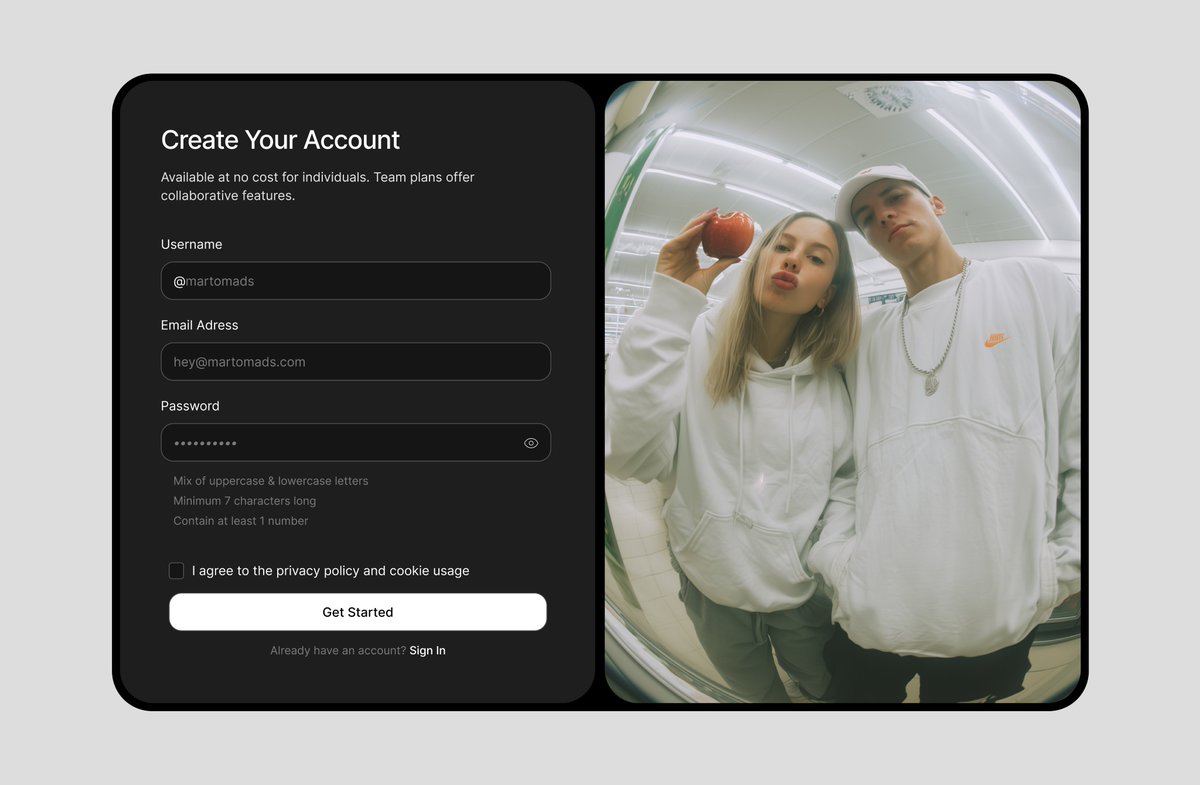 Sign up page design